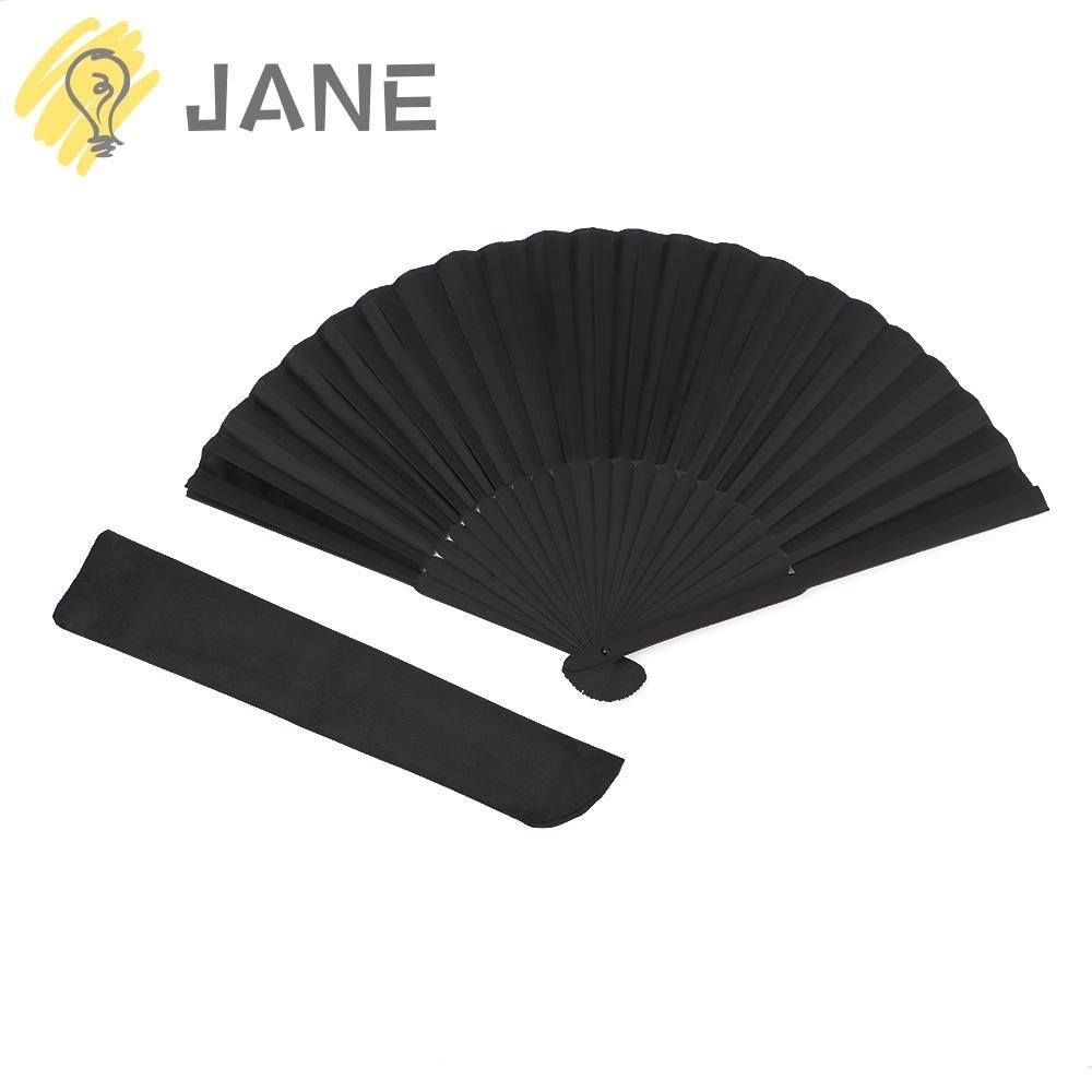 Jane พัดผ้าไหม แบบพับได้ สีดํา ขนาด 8.27 นิ้ว (21 ซม.) สําหรับตกแต่งบ้าน ปาร์ตี้ เต้นรํา