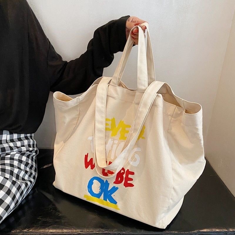 🔥กระเป๋าสะพายไหล่ มีซิป ผ้าแคนวาส แบบเรียบ สไตล์เกาหลี Canvas Bag กระเป๋าสะพายข้าง กระเป๋าผ้าสวยๆ Tote bag