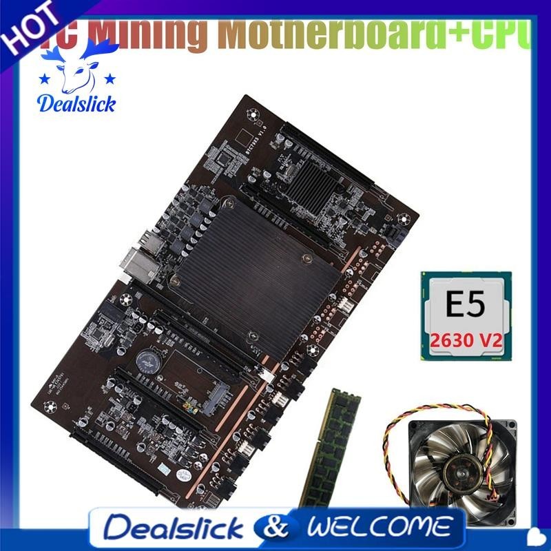 【Dealslick】เมนบอร์ดแร่ X79 H61 BTC 5 PCIE รองรับการ์ดจอ 3060 3070 3080 E5 2630 V2 CPU+RECC 4G DDR3 RAM+พัดลม