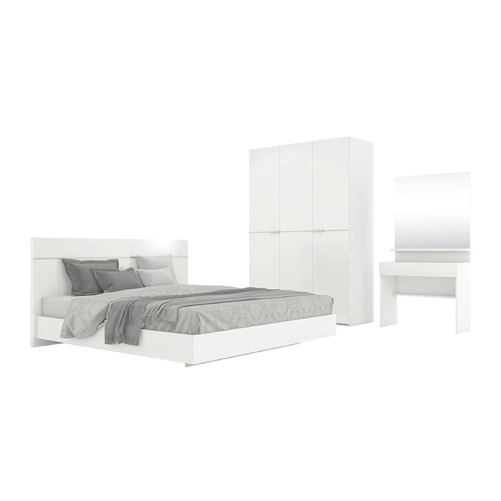 INDEX LIVING MALL ชุดห้องนอน รุ่นบลัง ขนาด 6 ฟุต พื้นเตียงซี่ (เตียง, ตู้เสื้อผ้า 3 บาน, โต๊ะเครื่องแป้ง) - สีขาว