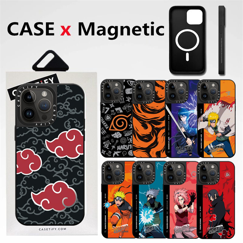 Casetifg เคสโทรศัพท์มือถือแบบกระจกแข็ง กันกระแทก ลายนารูโตะ พร้อมกล่องชาร์จแม่เหล็ก คุณภาพสูง สําหรับ iPhone 15 12 13 14 Pro Max 14 15 Plus