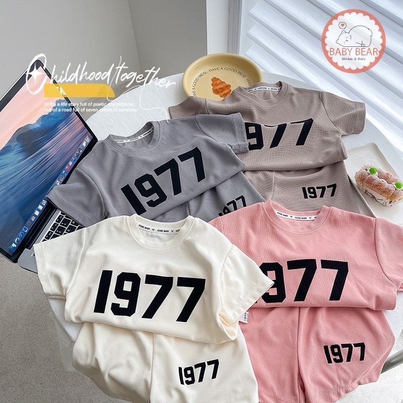 พร้อมส่ง ชุดเด็ก เสื้อผ้าเด็ก เสื้อยืดแขนสั้น ผ้าวาฟเฟิล พิมพ์ลายตัวเลข และกางเกงขาสั้นDXT186
