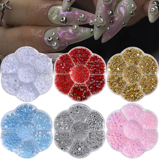 ชุดกล่องไข่มุก AB ครึ่งวงกลม 7 ช่อง สีเงิน สีทอง หลายขนาด สําหรับตกแต่งเล็บ DIY