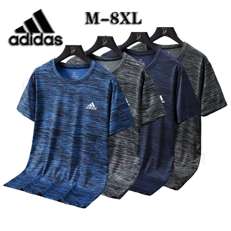 Adidas เสื้อยืดแขนสั้นลําลอง คอกลม ผ้าเรยอน แบบแห้งเร็ว พลัสไซซ์ M-8XL สําหรับผู้ชาย 2024