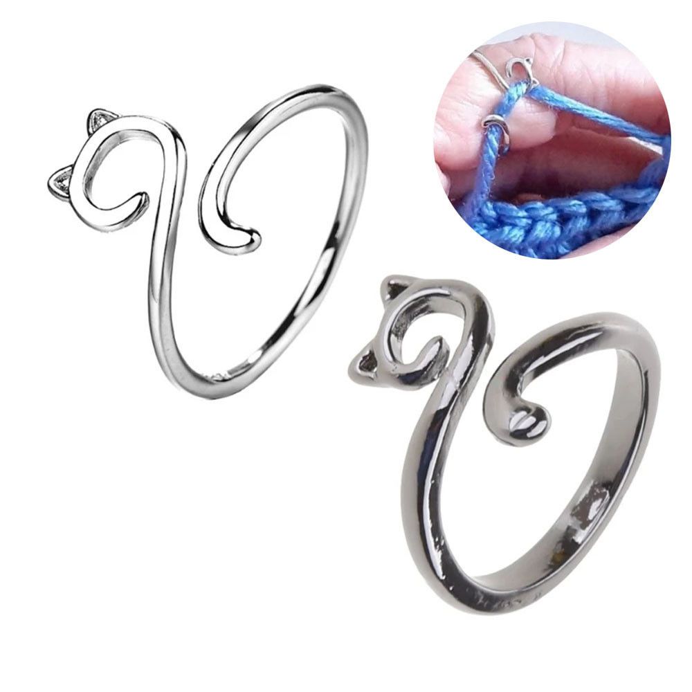 แหวนถักโครเชต์ รูปหูแมว ปรับระดับได้ สไตล์วินเทจ 1 ชิ้น - รูปที่ 2