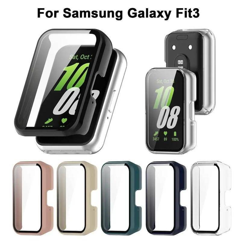 คุณภาพสูง เต็มรูปแบบ เคส PC แข็ง + ฟิล์มกระจกนิรภัย เคสนาฬิกา สําหรับ Samsung Fit3 Fit 3 กันกระแทก ป้องกันรอยขีดข่วน สมาร์ทวอทช์ ป้องกันหน้าจอ