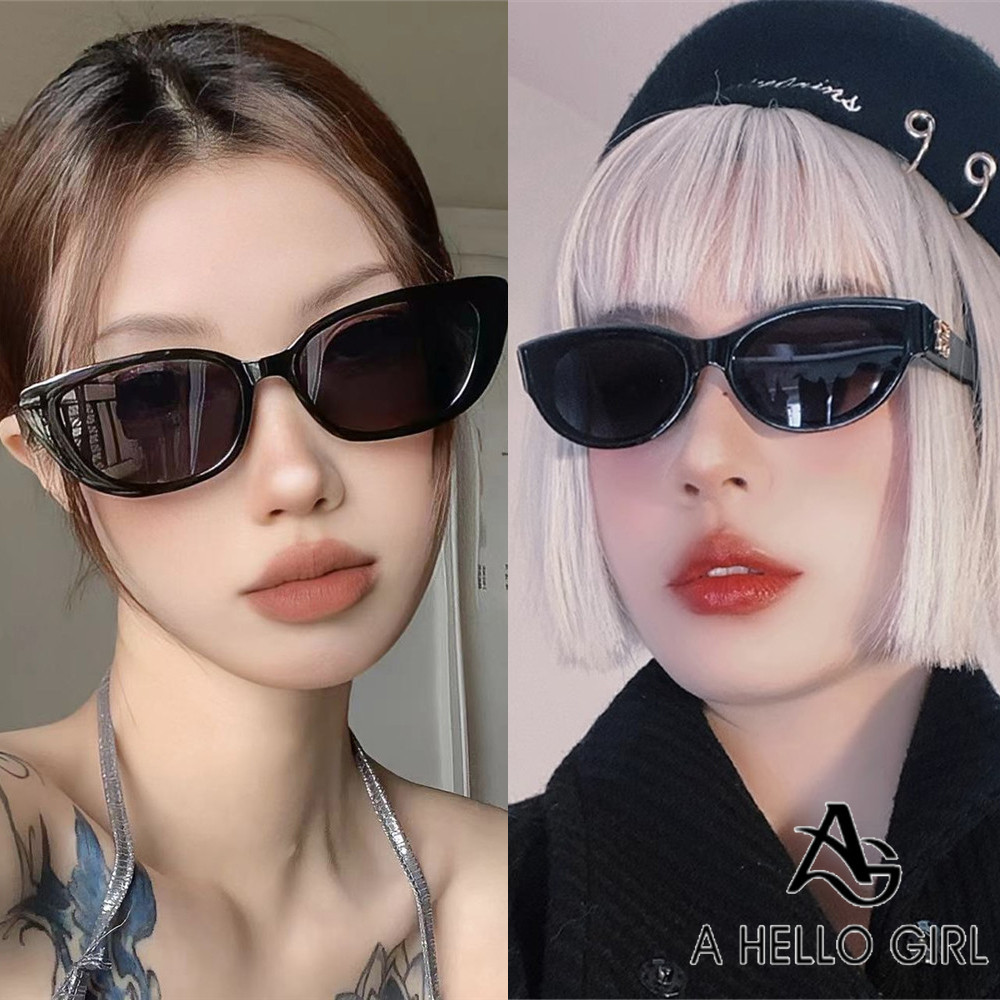 A HELLO GIRL UV400 แว่นตากันแดด ทรงเว้า สไตล์เรโทร สําหรับผู้หญิง ผู้ชาย