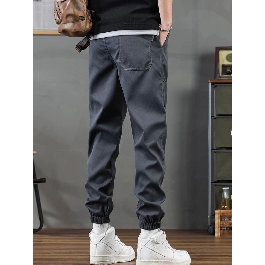 #054#L-5XL#กางเกงขายาวผู้ชายผ้าคอตตอนทรงขาจั้มงานปักสวยๆกางเกงแฟชั่นสไตล์เกาหลีเอวยางยืดใส่สบาย