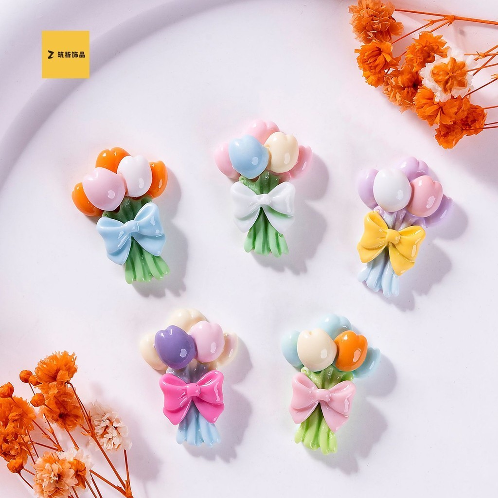 [2 #] สไตล์ใหม่ ช่อดอกทิวลิป โบว์ เรซิ่น อุปกรณ์เสริม diy ครีม ยาง กิ๊บติดผม จี้เครื่องประดับ วัสดุรู รองเท้า หัวเข็มขัด อุปกรณ์เสริม ZQ