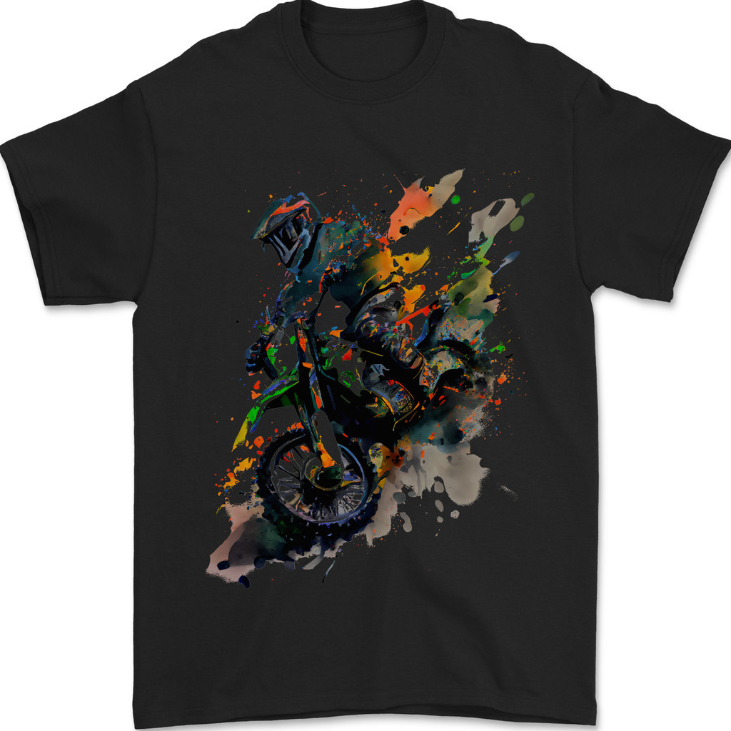 Motocross Art Dirt Bike Motox Mens เสื้อยืดผ้าฝ้าย 100%