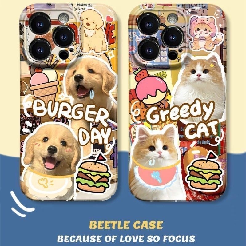 เคสโทรศัพท์มือถือแบบแข็ง ลายแฮมเบอร์เกอร์ สุนัข สําหรับ Iphone 15promax 14 13 12 12prom