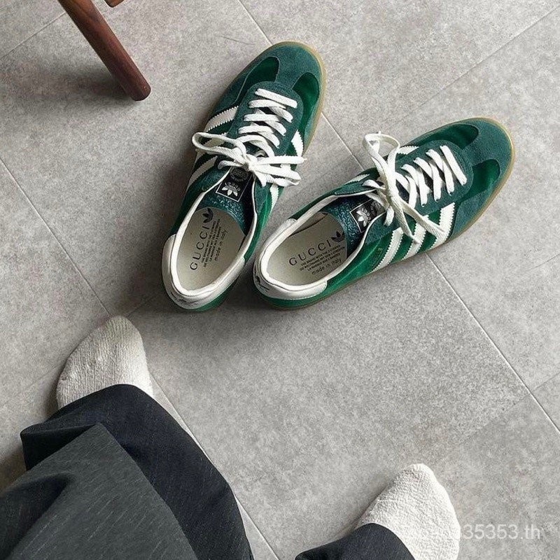 Adidas x Gucci gazelle รองเท้าผ้าใบแฟชั่น สีเขียว DRSX