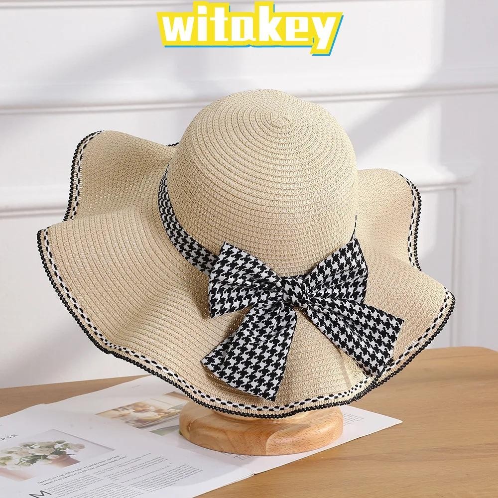Witakey หมวกฟางสานแฟชั่น ประดับโบว์ กันแดด กันการสึกหรอ แฮนด์เมด
