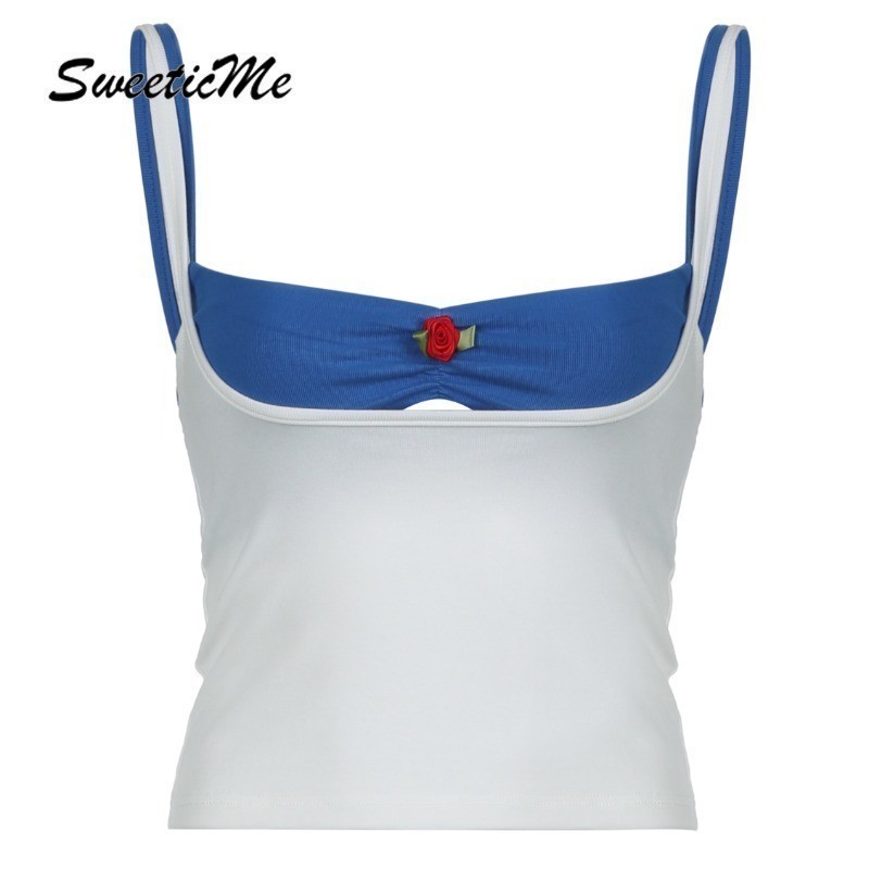 Sweeticme เสื้อกล้ามลําลอง เข้ารูป สีตัดกัน เซ็กซี่ แฟชั่นสําหรับสตรี 2024