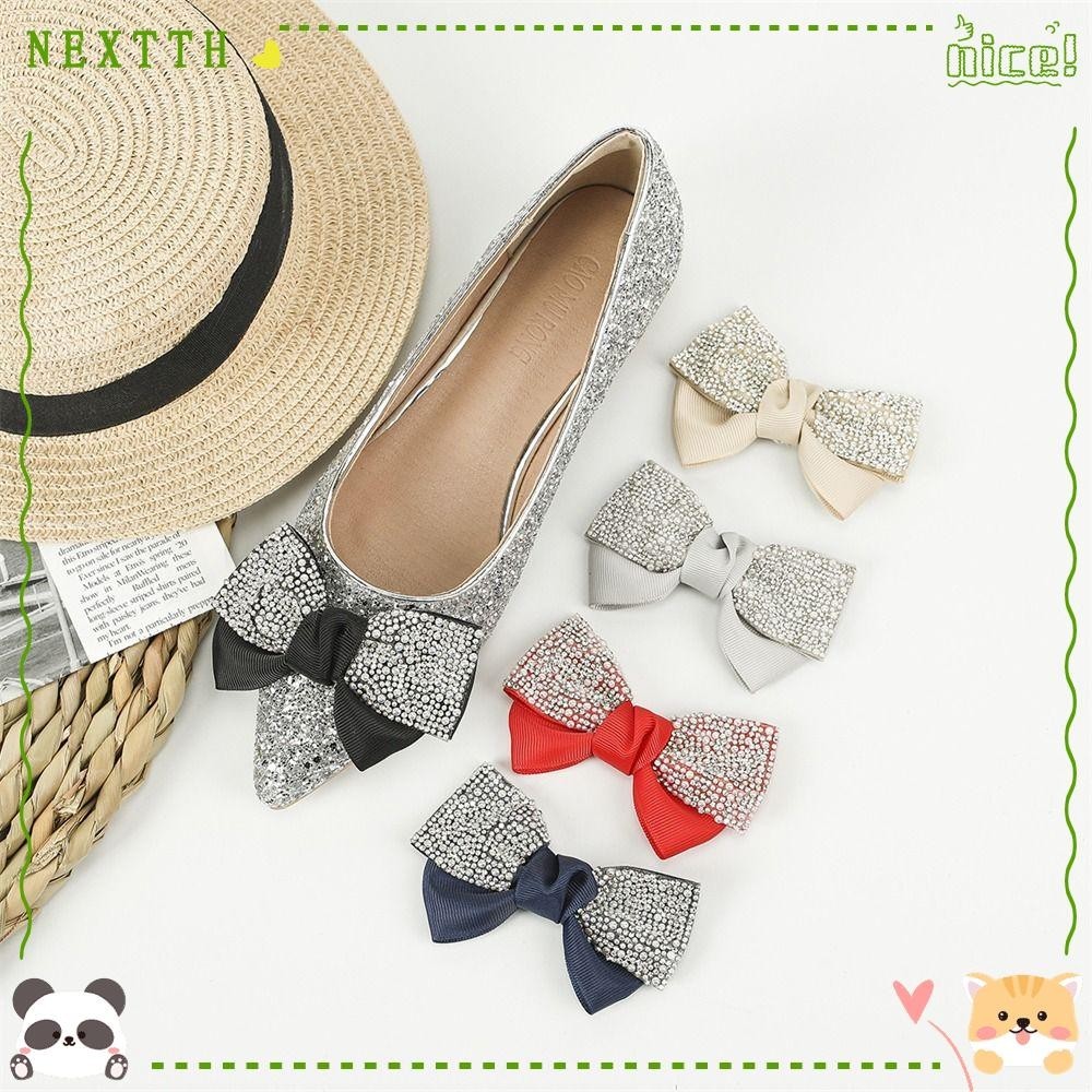 Nextth หัวเข็มขัดรองเท้า ประดับโบว์ พลอยเทียม แวววาว สําหรับผู้หญิง