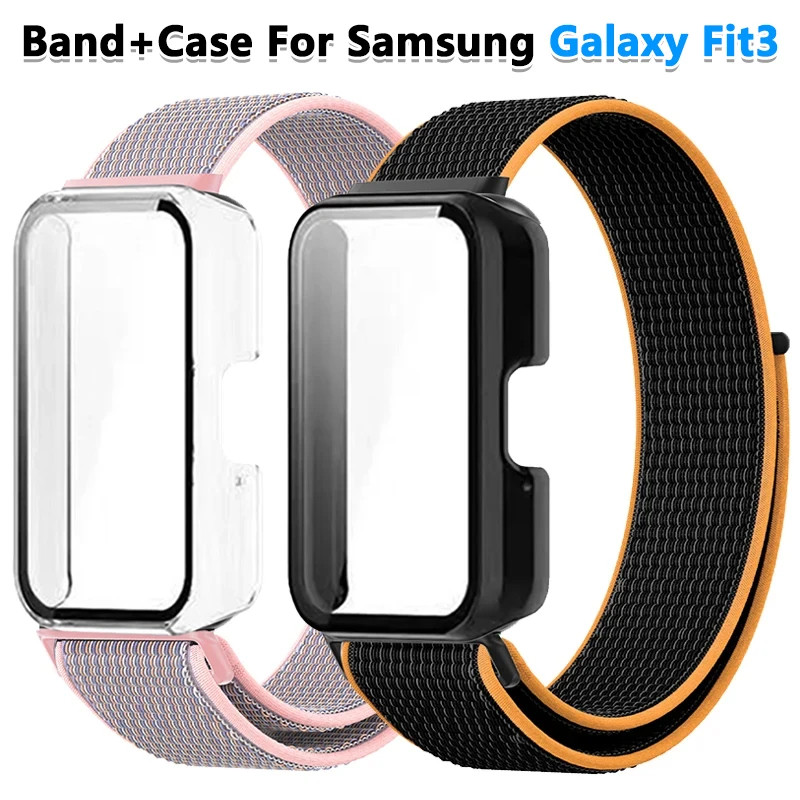เคสป้องกัน + สาย สําหรับ Samsung Galaxy Fit 3 สายไนล่อน TPU สําหรับ Samsung Galaxy Fit3 18 มม. อุปกรณ์เสริมนาฬิกา