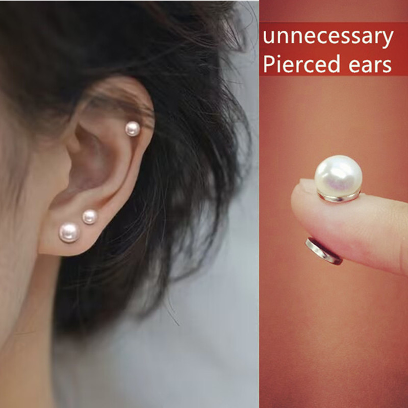 ต่างหูแม่เหล็ก ประดับไข่มุก สีม่วง สีชมพู สีขาว สําหรับผู้หญิง