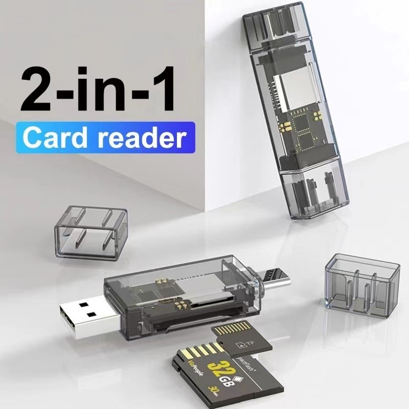 2 In 1 อะแดปเตอร์การ์ดรีดเดอร์ USB iOS Type-C เป็น SD TF OTG ความเร็วสูง สําหรับแล็ปท็อป Pc