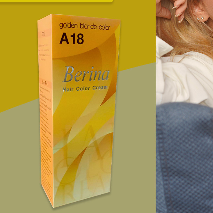ฮิตมาก เบอริน่า A18 สีบลอนด์ประกายทอง สีผม สีย้อมผม เปลี่ยนสีผม ครีมย้อมผม  Berina A18 Golden Blonde Hair Color Cream