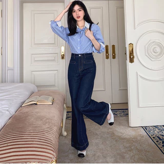 Bh เสื้อเชิ้ตแขนยาว คอปกโปโล ลายทาง สไตล์เกาหลี สําหรับผู้หญิง