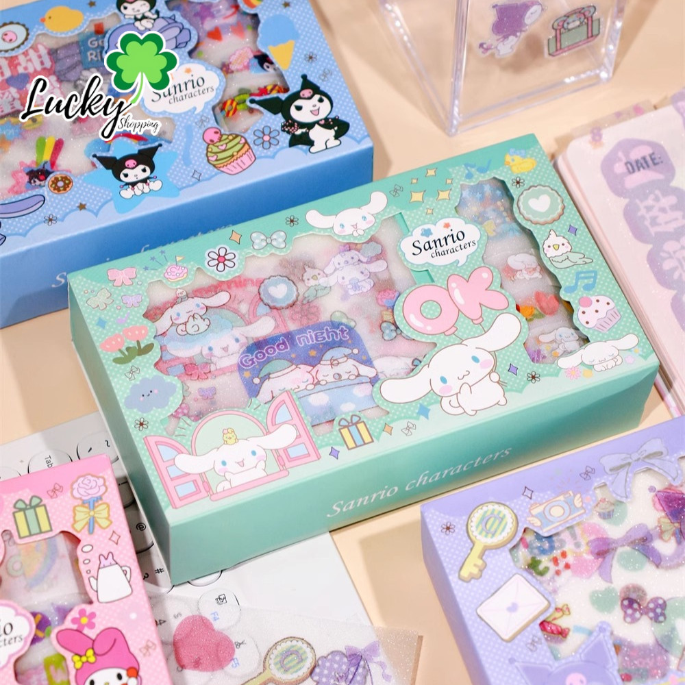 Luckyshop ชุดเทป ลายการ์ตูนหมีน่ารัก ชุดสติกเกอร์ และเทปวาชิ สําหรับตกแต่งสมุดโน้ต DIY
