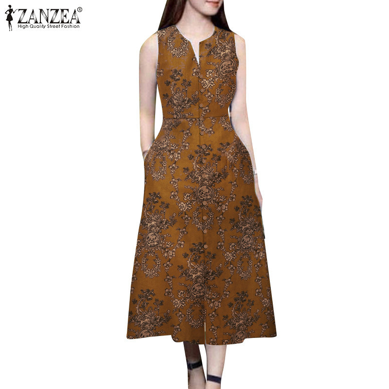 Zanzea ชุดเดรสแขนกุด คอวี แต่งซิปด้านข้าง แฟชั่นเกาหลี สําหรับผู้หญิง