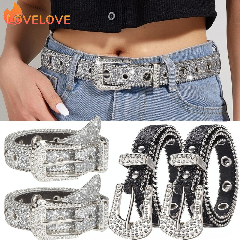 Y2k แฟชั ่ นหวาน Cool เข ็ มขัดตกแต ่ งสําหรับกางเกงยีนส ์ กางเกง-คุณภาพสูงโลหะ Punk Bling Rhinestone เลื ่ อมเข ็ มขัด