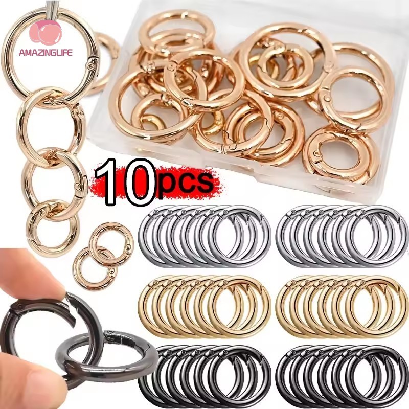 10 ชิ้นโลหะ O-shaped Spring Clasps - Multifunctional Openable Round Carabiner DIY กระเป๋าเป้สะพายหลังพวงกุญแจการเชื่อมต่อหัวเข็มขัด