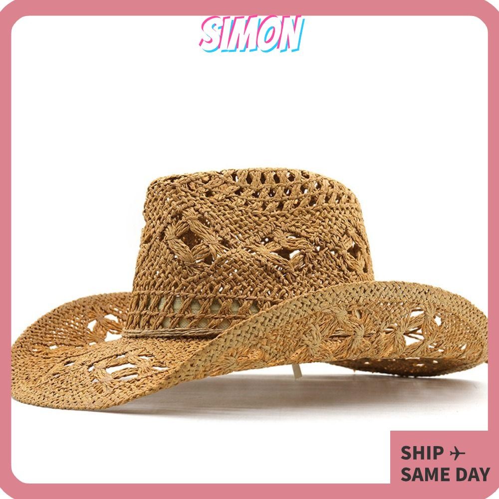 หมวกคาวบอย SIMON, หมวกกันแดดชายหาดแบบพับได้แบบฟาง, หมวกแจ๊สม้วนทอด้วยมือระบายอากาศได้