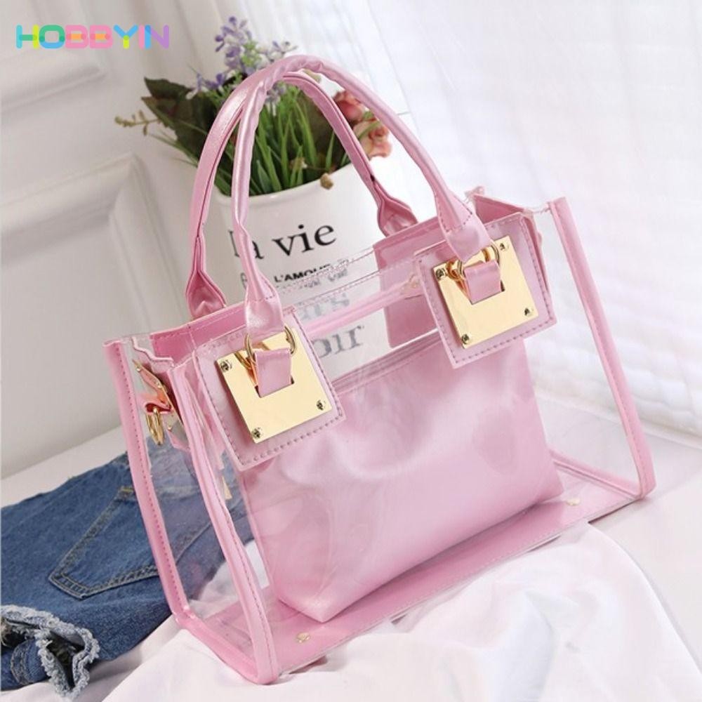 HOBBYIN กระเป๋าสะพายข้าง PVC ใส ทรงสี่เหลี่ยม จุของได้เยอะ ปรับสายได้ แฟชั่นฤดูร้อน