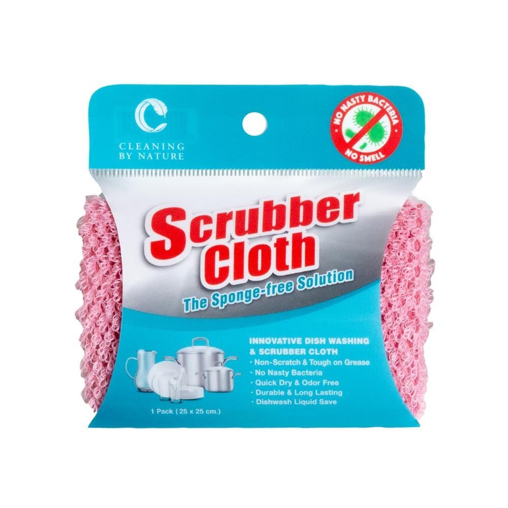 [พร้อมส่ง] ผ้าล้างจาน CLEANING BY NATURE SCRUBBER CLOTH 25x25 ซม. สีชมพู ใช้งานได้ 2 ด้าน ตาข่าย ขจั