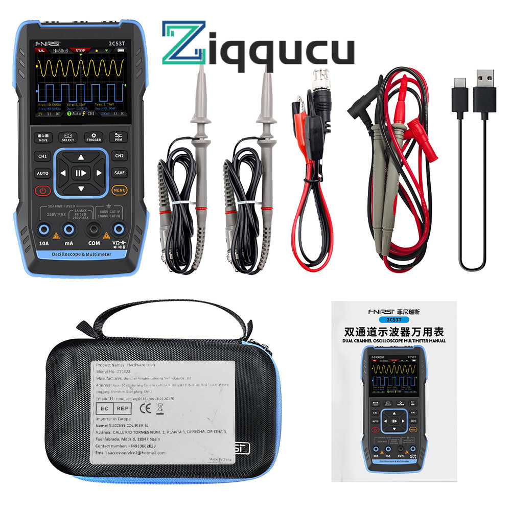 Ziqqucu FNIRSI 2C53T Dual Channel 50M 3-in-1 Digital Oscilloscope + มัลติมิเตอร์ + เครื่องมือเครื่อง