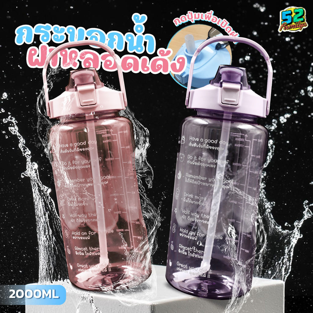 ขวดน้ำพลาสติกใส ขวดน้ำใส่ตู้เย็น มีมาตรบอกระดับน้ำ ขวดน้ำใส 2ลิตร แบบพกพามีมอก. กระบอกน้ำดื่ม สีสันสดใส ส่งด่วน