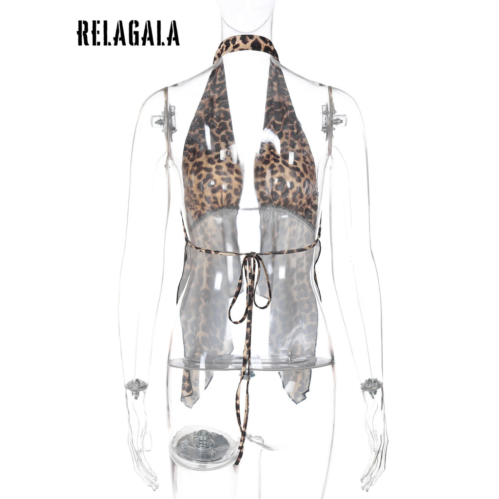 RELAGALA ผู้หญิง 2025 เซ็กซี่ พิมพ์เสือดาว Halter แขนกุดSlim Fit เสื้อกล้าม — صورة 8