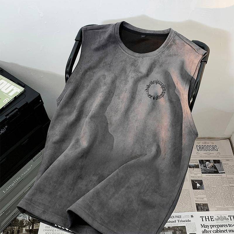 【Ready Stock】 [Excellent Rating Rate Exceeds 99% Same Style] Suede Printed Vest Men's Summer American Fashion Brand Sleeveless T-shirt Men's Loose Sports Waistcoat Heavy Short Sleeve rW4S