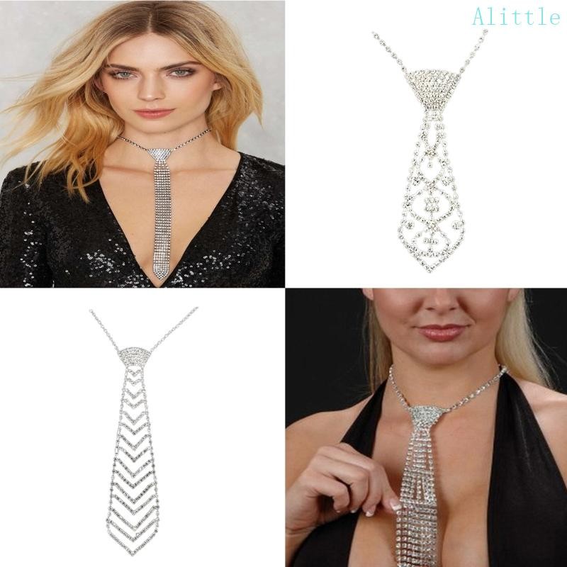 Alia ผู้หญิงคอ Tie Rhinestone เนคไท Christmas Party เครื่องแต่งกายตกแต่ง