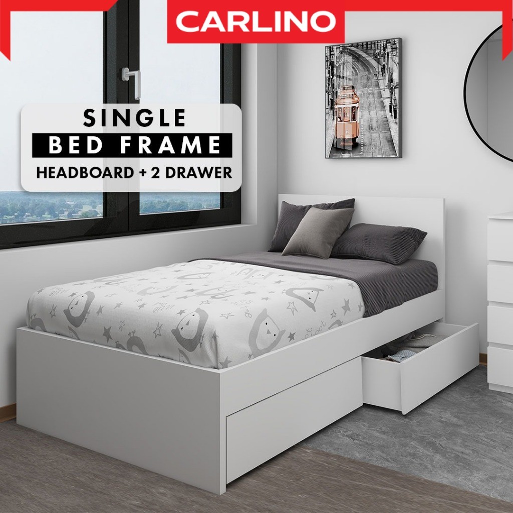 CARLINO!!!  เตียงไม้ ขนาด 3 ฟุตพร้อมลิ้นชัก รุ่นคลาสสิค Minimal  เรียบง่าย มาตรฐานส่งออก/โครงเตียง Snow Single Bed Frame