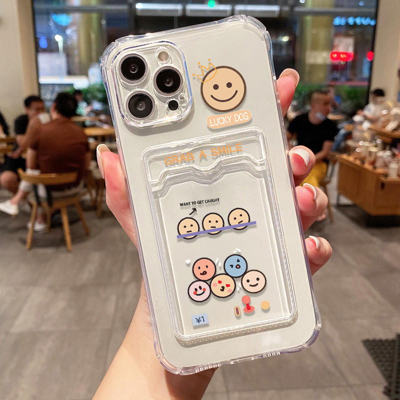 Cute Smile กระเป๋าใส่บัตร กรณี for Samsung A55 A54 5G A53 A52 A51 A34 A35 A33 A32 A13 S24 Ultra S23 S22 Plus S21 FE S20