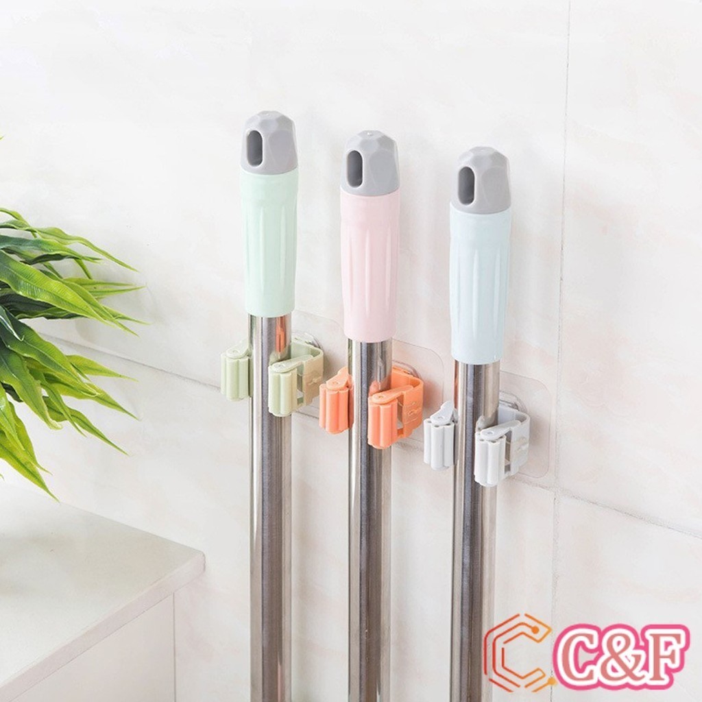 C&F ที่เก็บไม้กวาด ที่เก็บไม้ถูพื้น ตะขอเก็บไม้ถูพื้น mop ชั้นวางห้องน้ำถ้วยดูด ตะขอเก็บไม้กวาด ตะขอติดผนัง แร็คจัดเก็บ