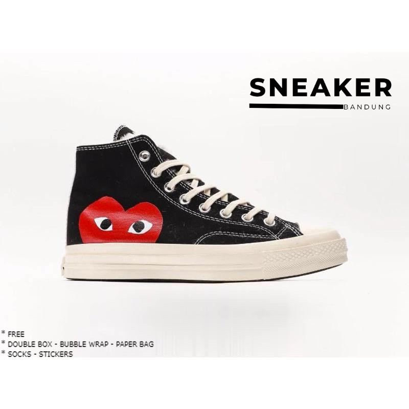 Converse Chuck Taylor Allstar Hi 70s CDG Play Black White Sepatu