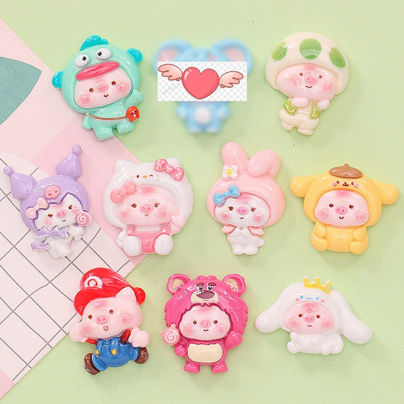 กิ๊บติดผม เรซิ่น ลายการ์ตูนหมูน่ารัก diy สําหรับตกแต่งบ้าน ขายส่ง