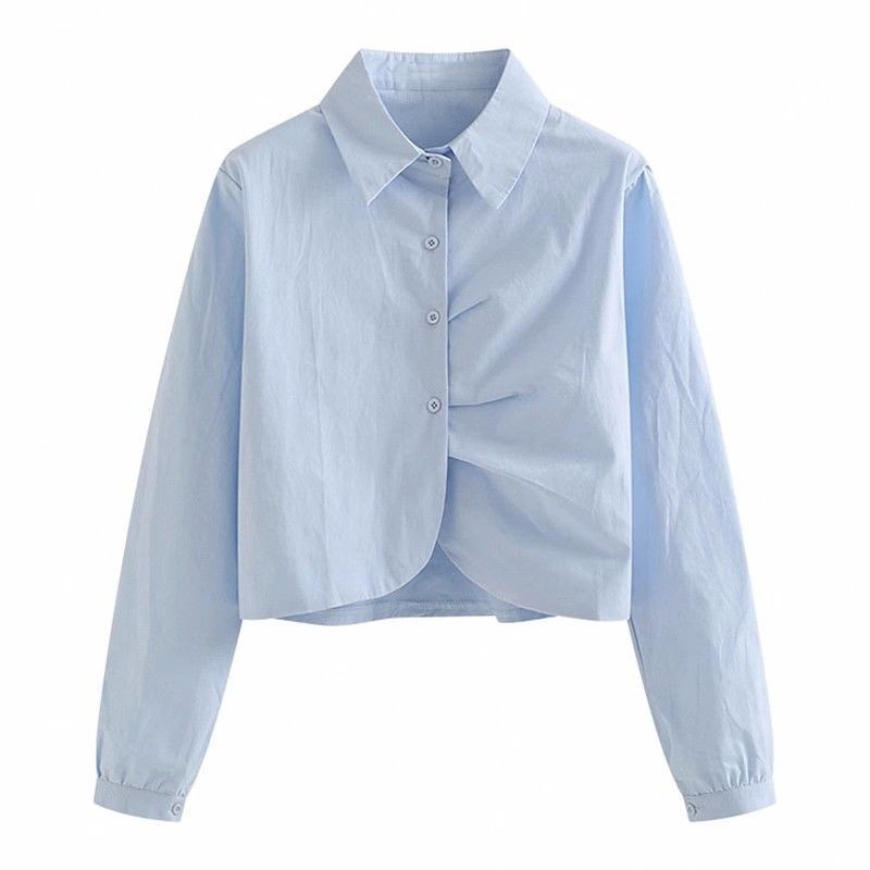 เสื้อเชิ้ตแขนยาวลําลอง ผ้าฝ้าย แต่งจับจีบ แฟชั่นฤดูใบไม้ผลิ และฤดูร้อน สไตล์เกาหลี สําหรับผู้หญิง