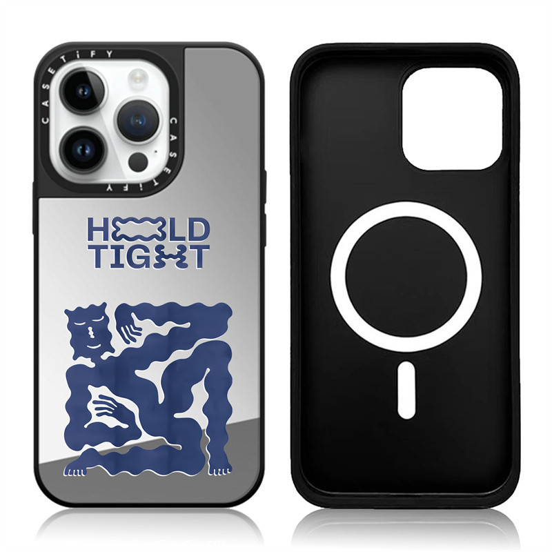 Casetify X HOLD TIGHT (สติกเกอร์) เคสกระจก แม่เหล็ก สีเงิน และสีดํา สําหรับ Apple IPhone 15 14 13 12 Pro Max