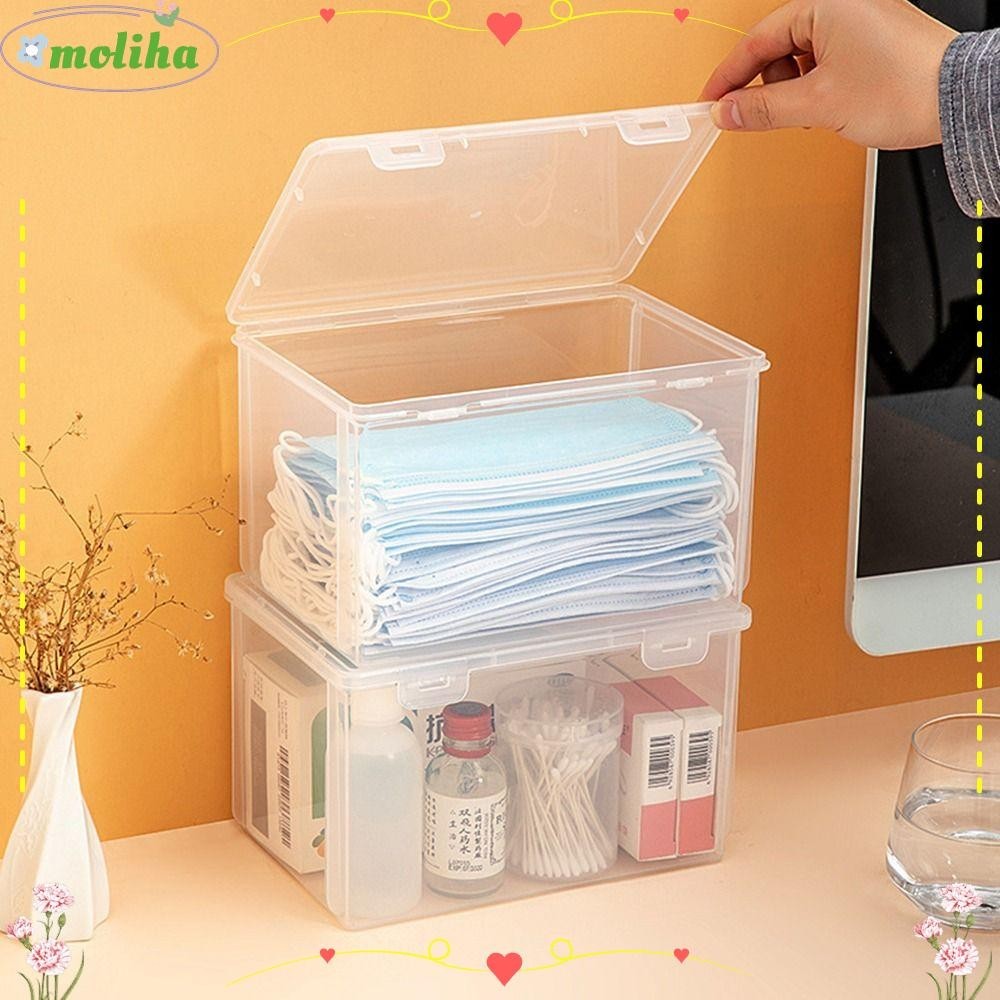 Moliha กล่องพลาสติกใส แบบหนา กันฝุ่น ขนาดเล็ก พกพาง่าย สําหรับใส่ยา เครื่องประดับ ต่างหู เครื่องสําอาง 1 ชิ้น