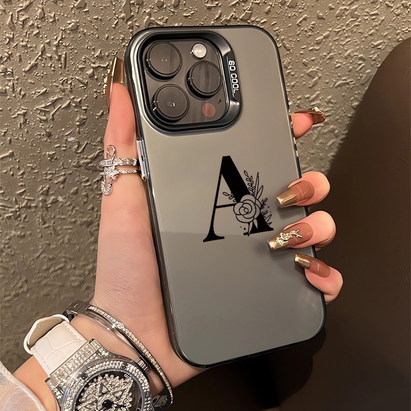 เคสโทรศัพท์มือถือแบบแข็ง ลายตัวอักษร A สีเงิน สําหรับ iPhone 7 8Plus Xs XR XsMax 11 12Pro 13 14Plus 15ProMax
