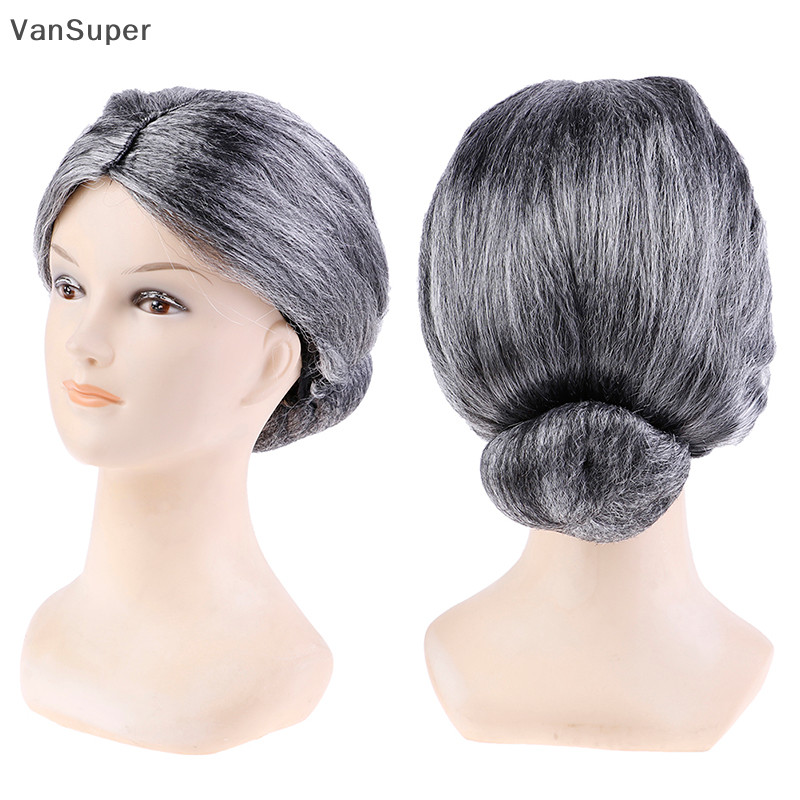 Vansuper Old Lady Grandma Granny วิกผมแฟนซี สีเทา สําหรับแม่ และคุณย่า