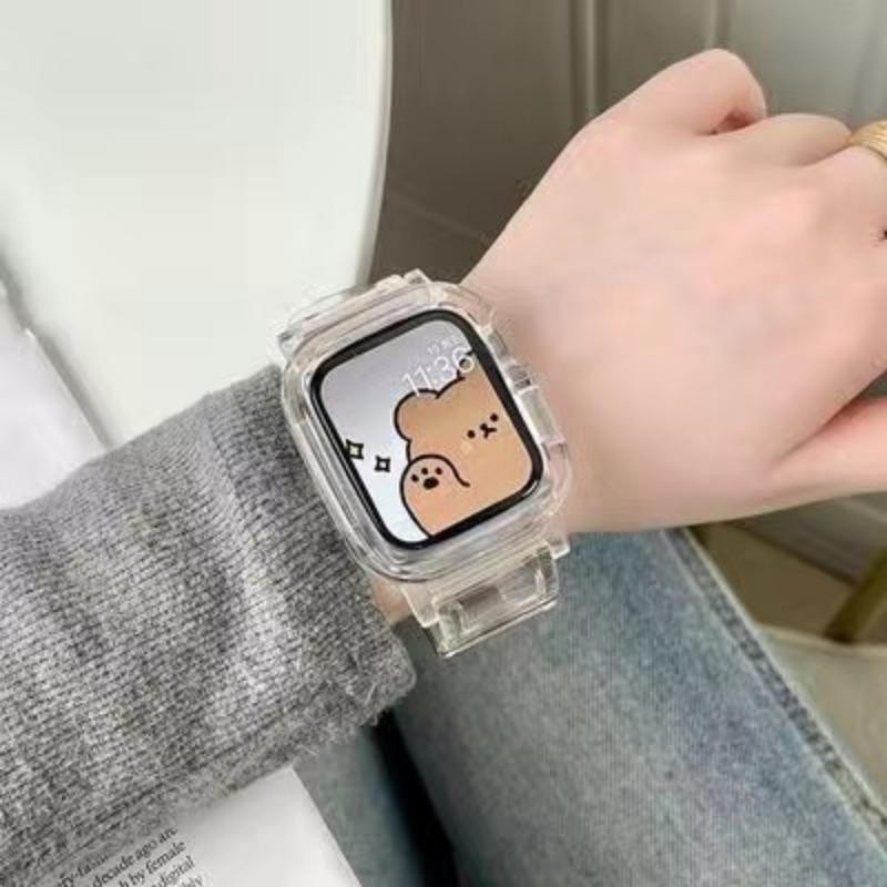สายนาฬิกาข้อมือพลาสติกใส พร้อมเคส สําหรับ Apple Watch Ultra 2 49 มม. Series 9 8 7 6 SE 5 49 มม. 45 มม. 44 มม. 42 มม. 41 มม. iwatch 3 38 มม. 40 มม.