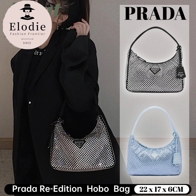 Prada Re-Edition คริสตัล Hobo กระเป๋าใต้วงแขนกระเป๋าถือผู้หญิง