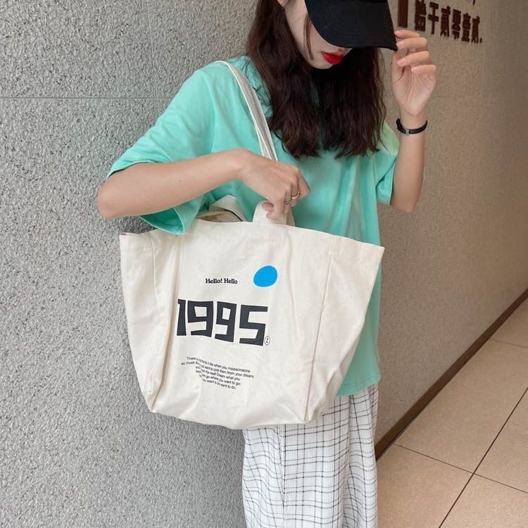 🔥กระเป๋าสะพายไหล่ มีซิป ผ้าแคนวาส แบบเรียบ สไตล์เกาหลี Canvas Bag กระเป๋าสะพายข้าง กระเป๋าผ้าสวยๆ Tote bag