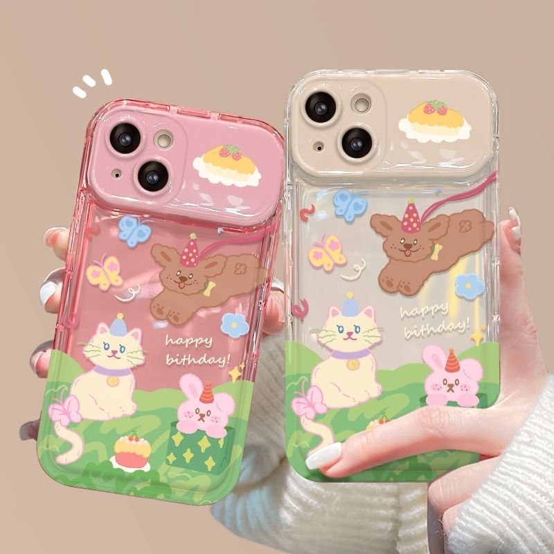 สำหรับ iPhone 11 15 14 13 12 Pro MAX 14 Plus XS MAX Butterfly Cat และ Dog Flip Caseการแสดงออกของคู่รักน่ารักกันกระแทกและ